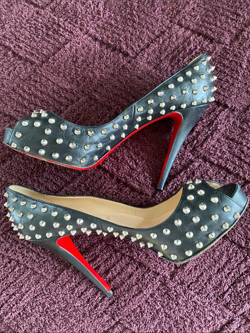 Christian Louboutin Black Studded Peep-Toe Pumps